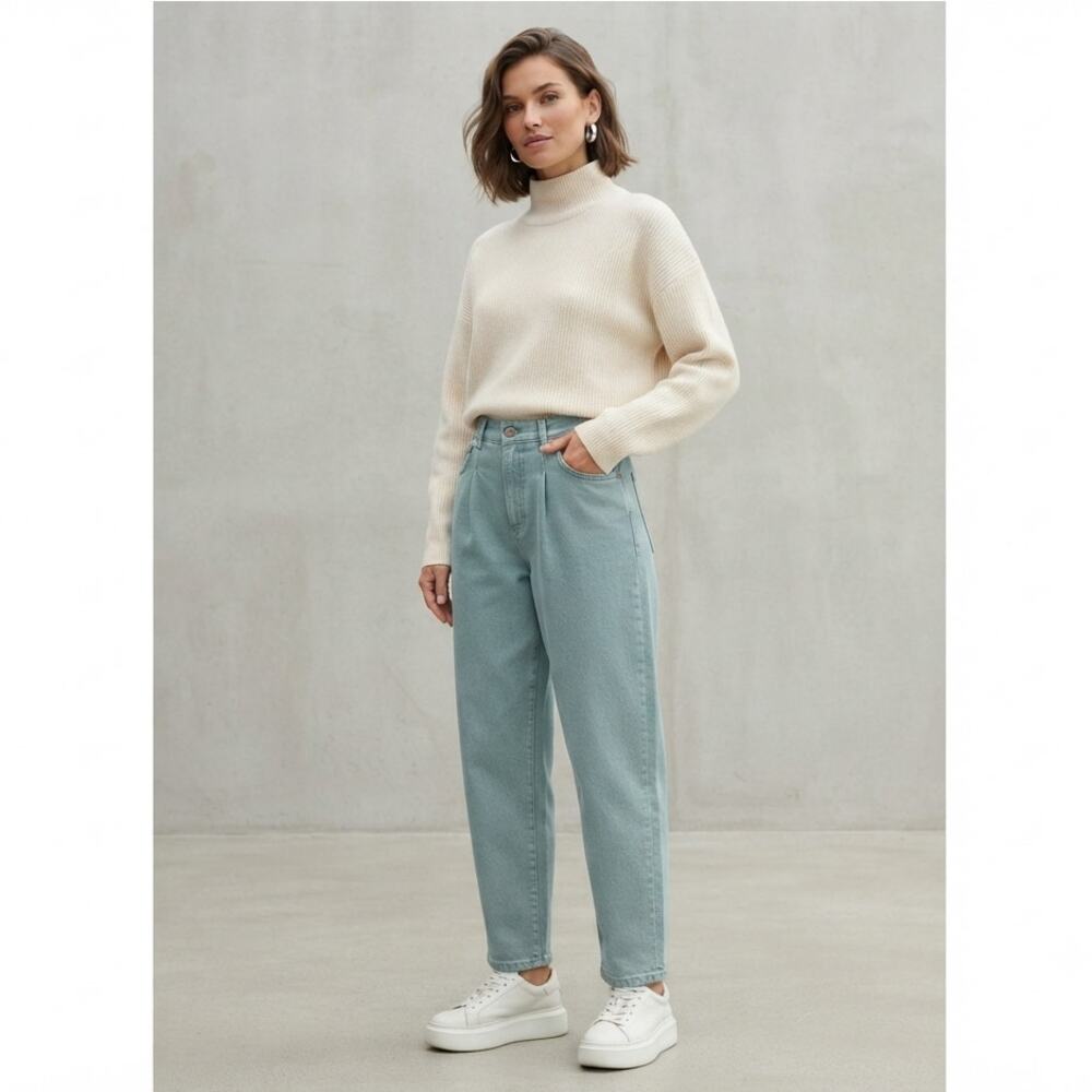 ISKO 2023 Collection Sample Pleated Front Jeans Opal Green Sustainable 30"